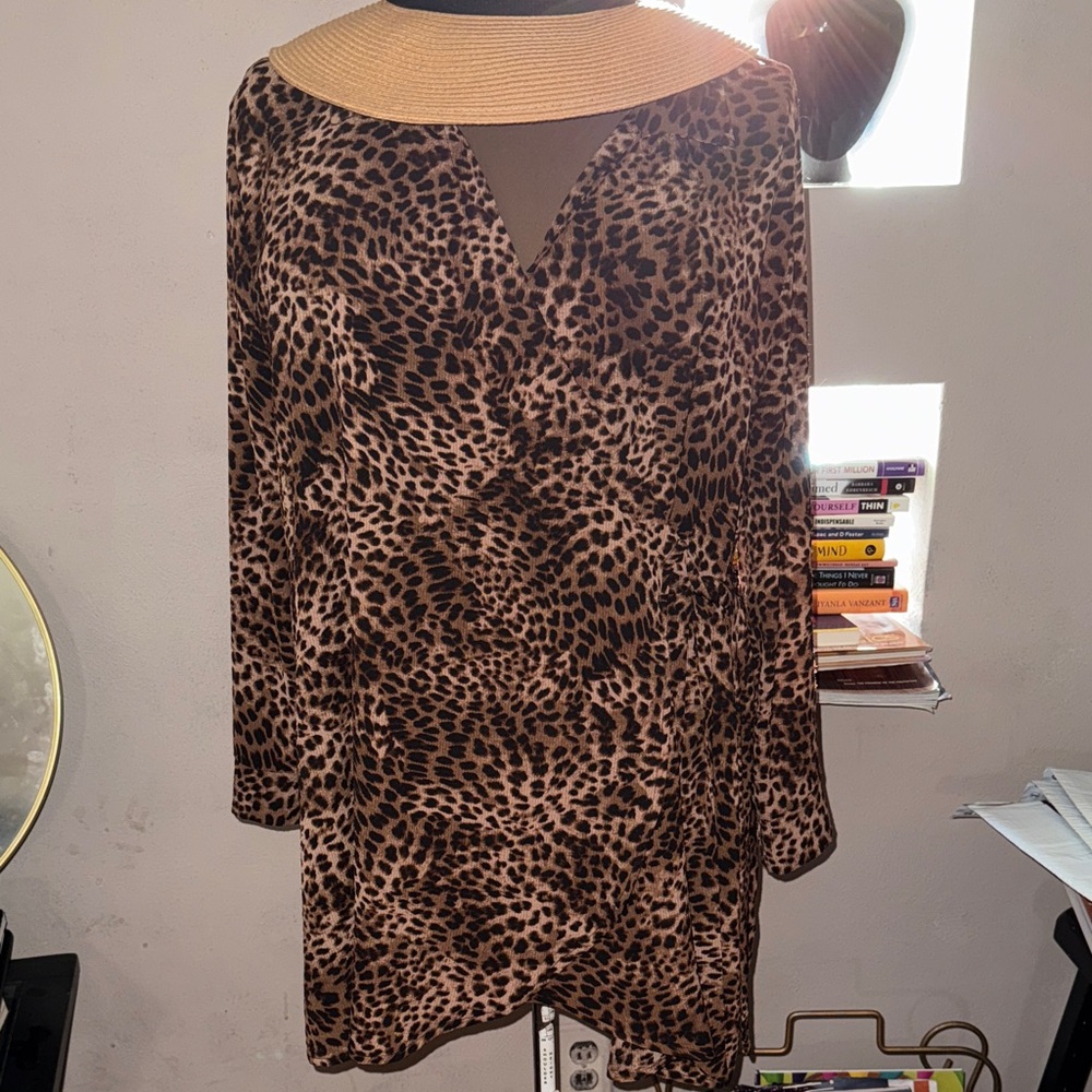 Animal Print  Wrap Long Sleeve Dress Time and Tru